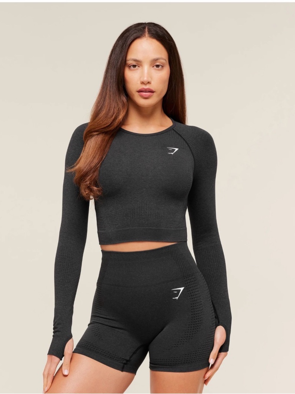 Gymshark Vital Crop Top Grey Marl  Seamless Long Sleeve